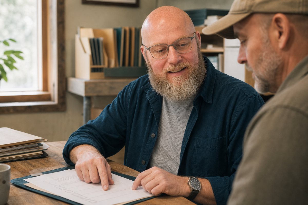 Two service-business owners mapping an HVAC lead follow-up process