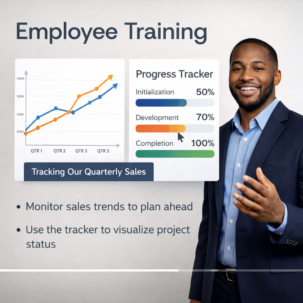 An HR representative presenting a training video.